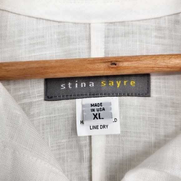 Stina Sayre White 100% Linen Collared Button Up Shirt Lagenlook  XL - Picture 13 of 13